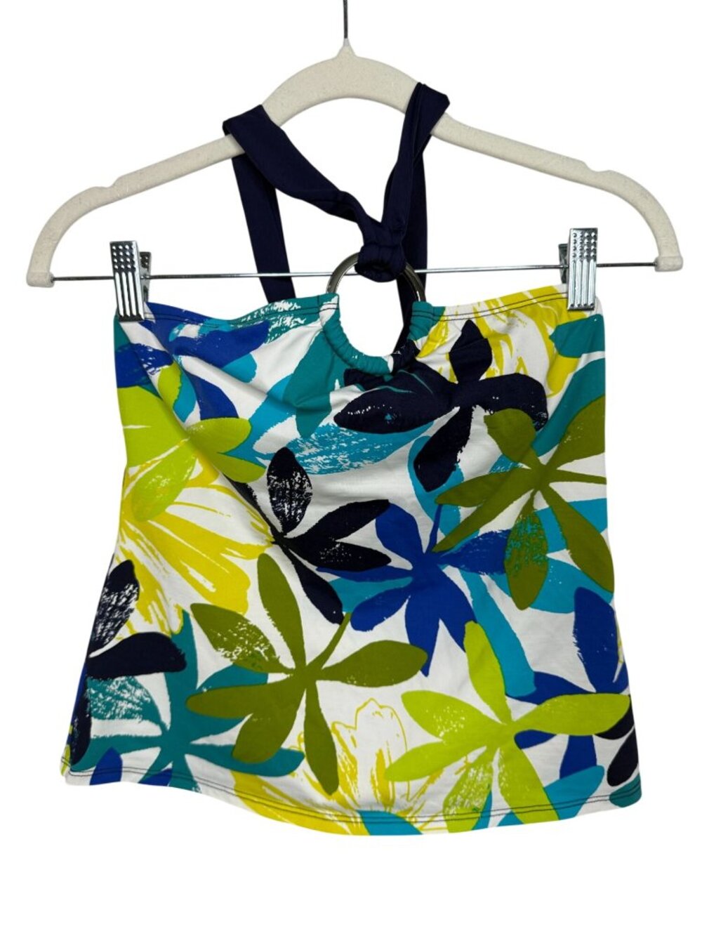 La Blanca Rod Beattie Tankini Top Size 10 Floral Halter Swim Top Blue Green